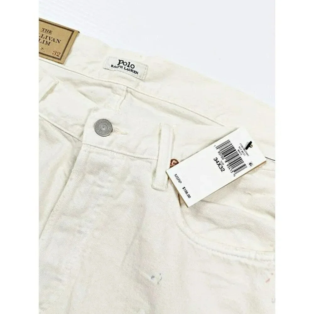 Polo Ralph Lauren Men's Sullivan Slim Distressed Jean White Size 34 (MSRP $198)